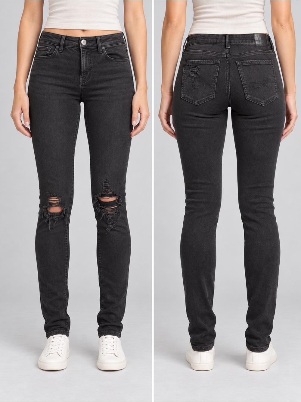 American Eagle Outfitters Black Ripped High-Rise Skinny Jeans 4 XLong